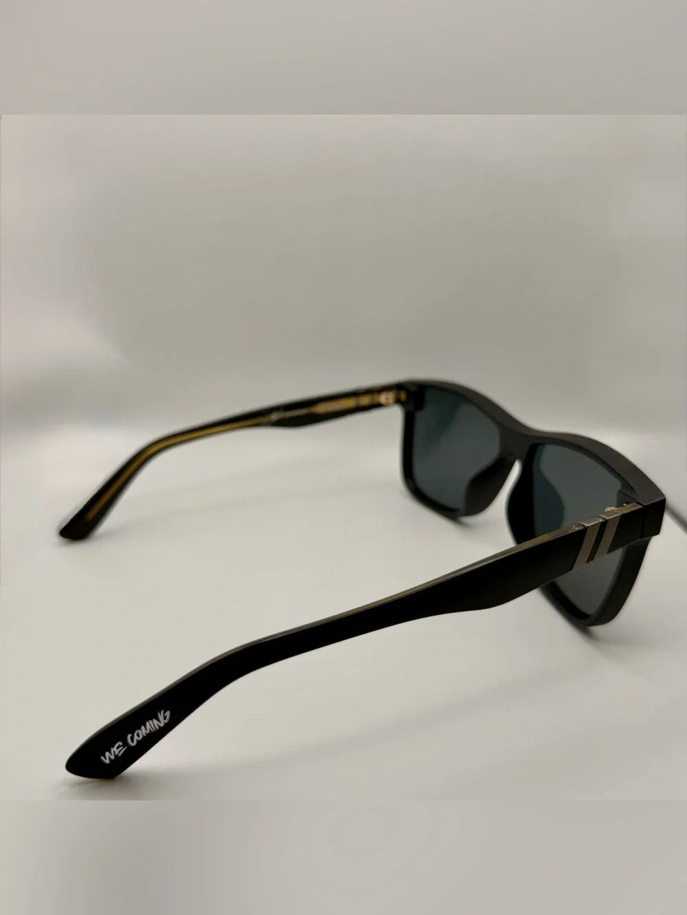 Men's Square Black Sunglasses with Dark Green Lenses